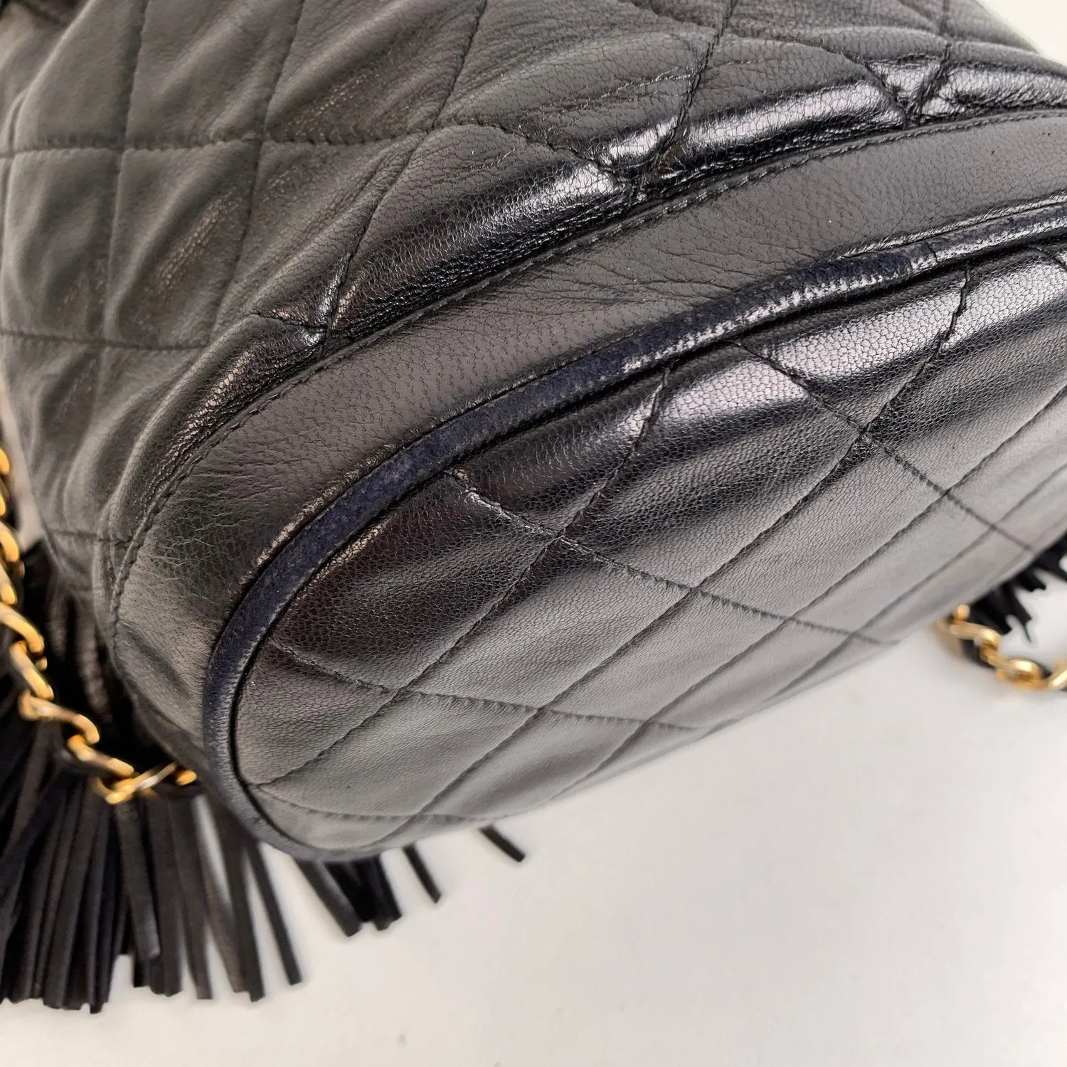 CHANEL Vintage 1989 Black Quilted Leather Small Bucket Shoulder Bag