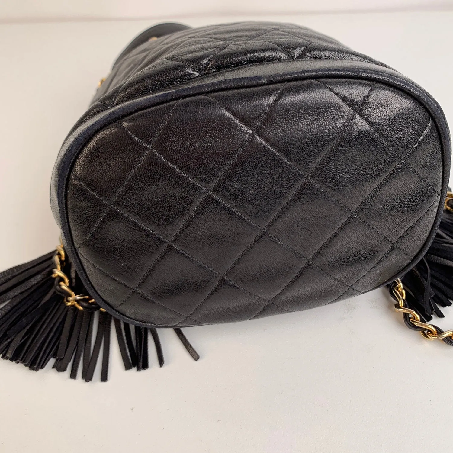 CHANEL Vintage 1989 Black Quilted Leather Small Bucket Shoulder Bag