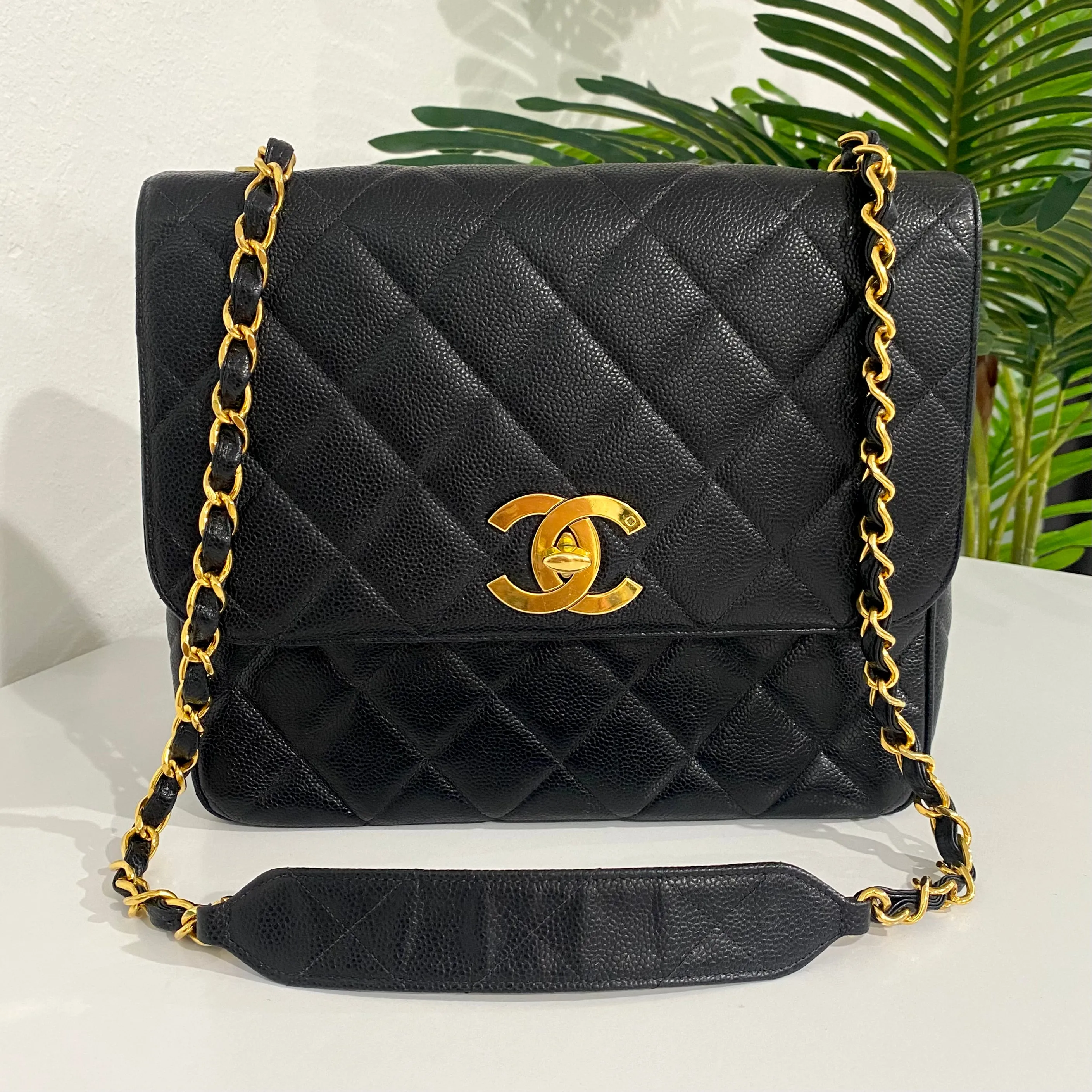 Chanel Vintage Black Large Square Flap Bag