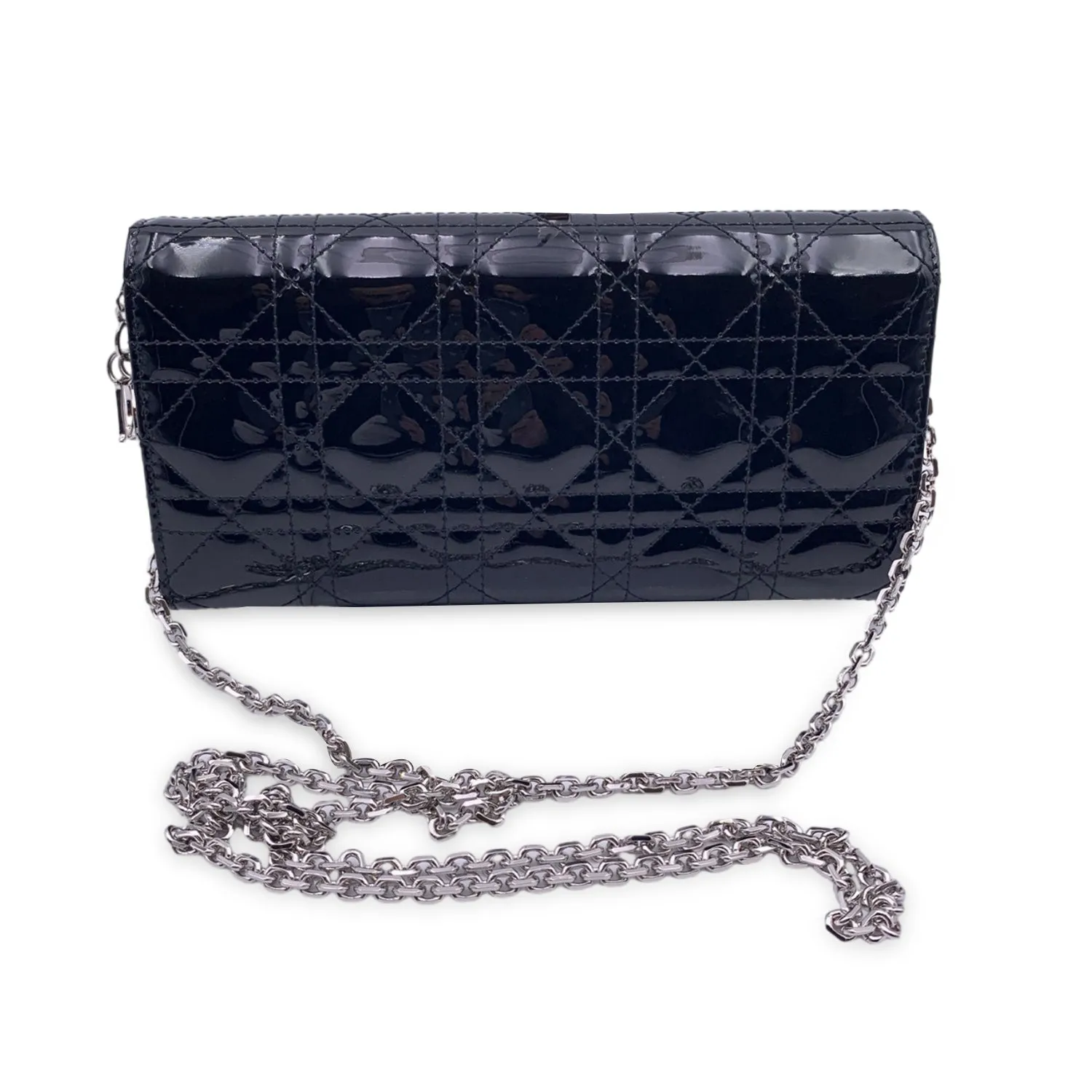 CHRISTIAN DIOR Black Patent Leather Clutch Pochette Lady Dior Bag