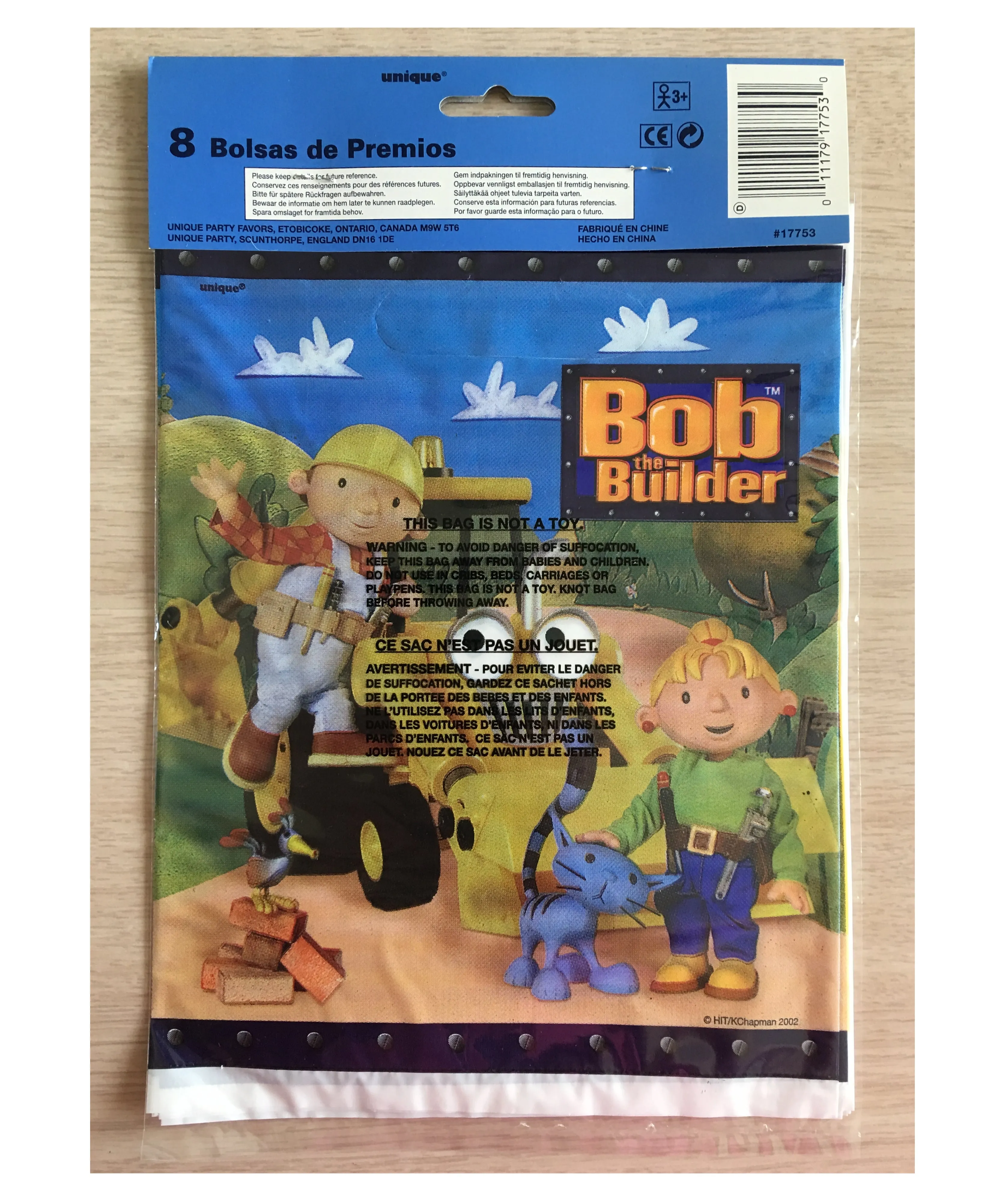 Classic Bob The Builder Wendy & Scoop Blue Party Loot Plastic Gift Bag 8 CT