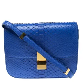 CÉLINE ROYAL BLUE PYTHON MEDIUM FLAP BAG