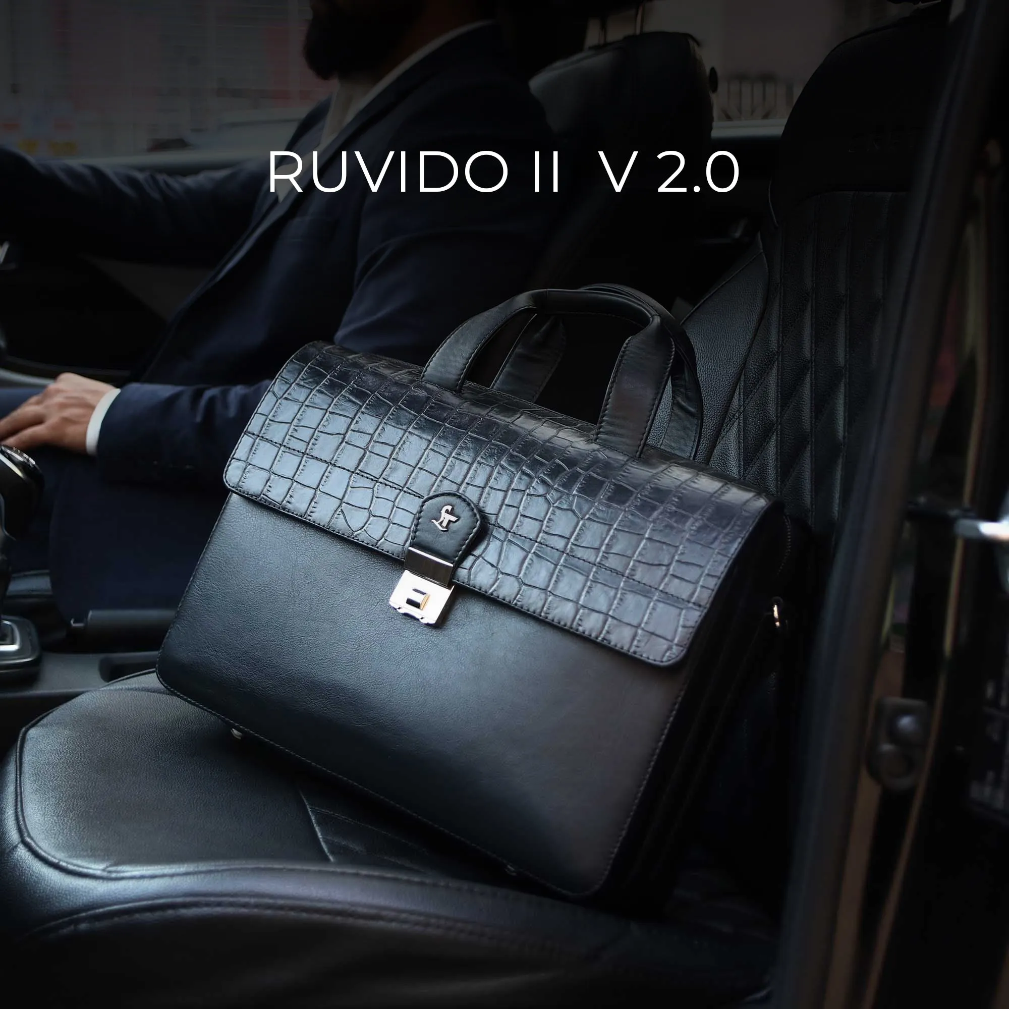 Corporate New Year Gift | Ruvido II V 2.0 | Luxury Leather Laptop/ Office Bag For Men | Fits 15.5 in” Laptop | Black