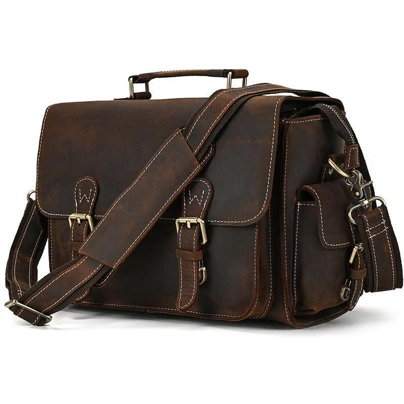 Crazy Horse Leather Shoulder Bag Vintage Camera Bags In