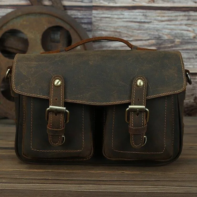 Crazy Horse Leather Shoulder Bag Vintage Camera Bags In