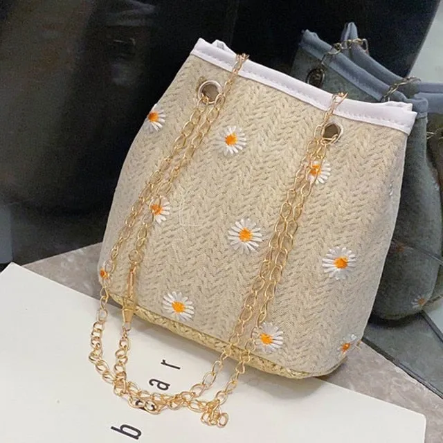 Cross Body Bag | Ladies Hand Bag | Tote Bag | Woven Bucket Purse | Straw Bucket Bag | Woven Bag | Shoulder Bag with Chain | Cross Body Purse