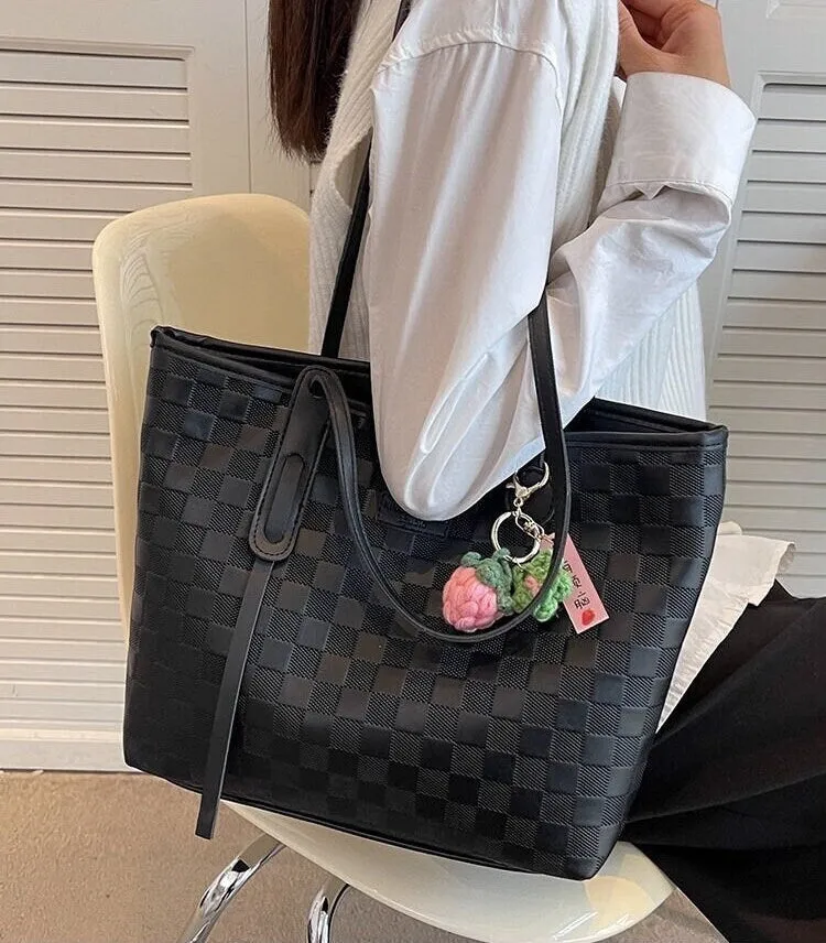 Cute Checkerboard Shoulder Bag, Large Capacity Handbag, Oversized Handbags for Women, Vegan Leather Tote Bag, Handle Handbag