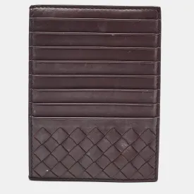 Dark Burgundy Intrecciato Leather Card Holder