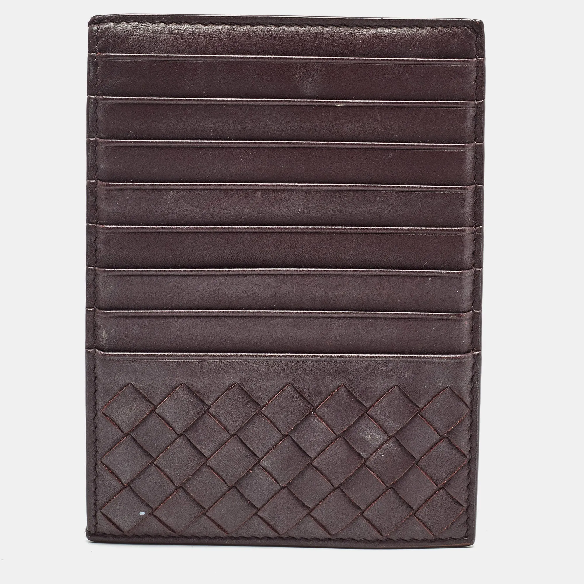 Dark Burgundy Intrecciato Leather Card Holder