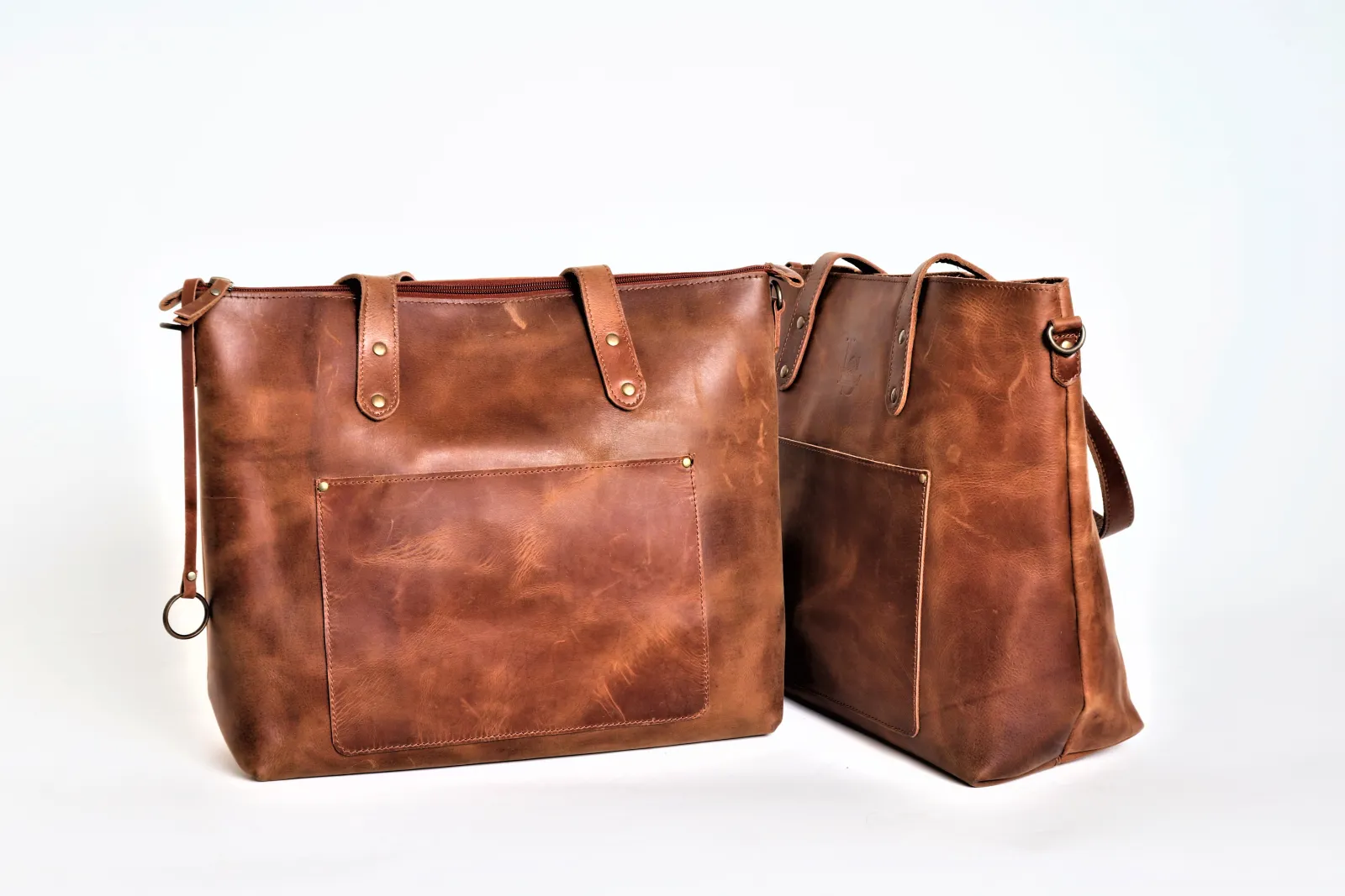 Distressed leather Tote Handbag - non zipper