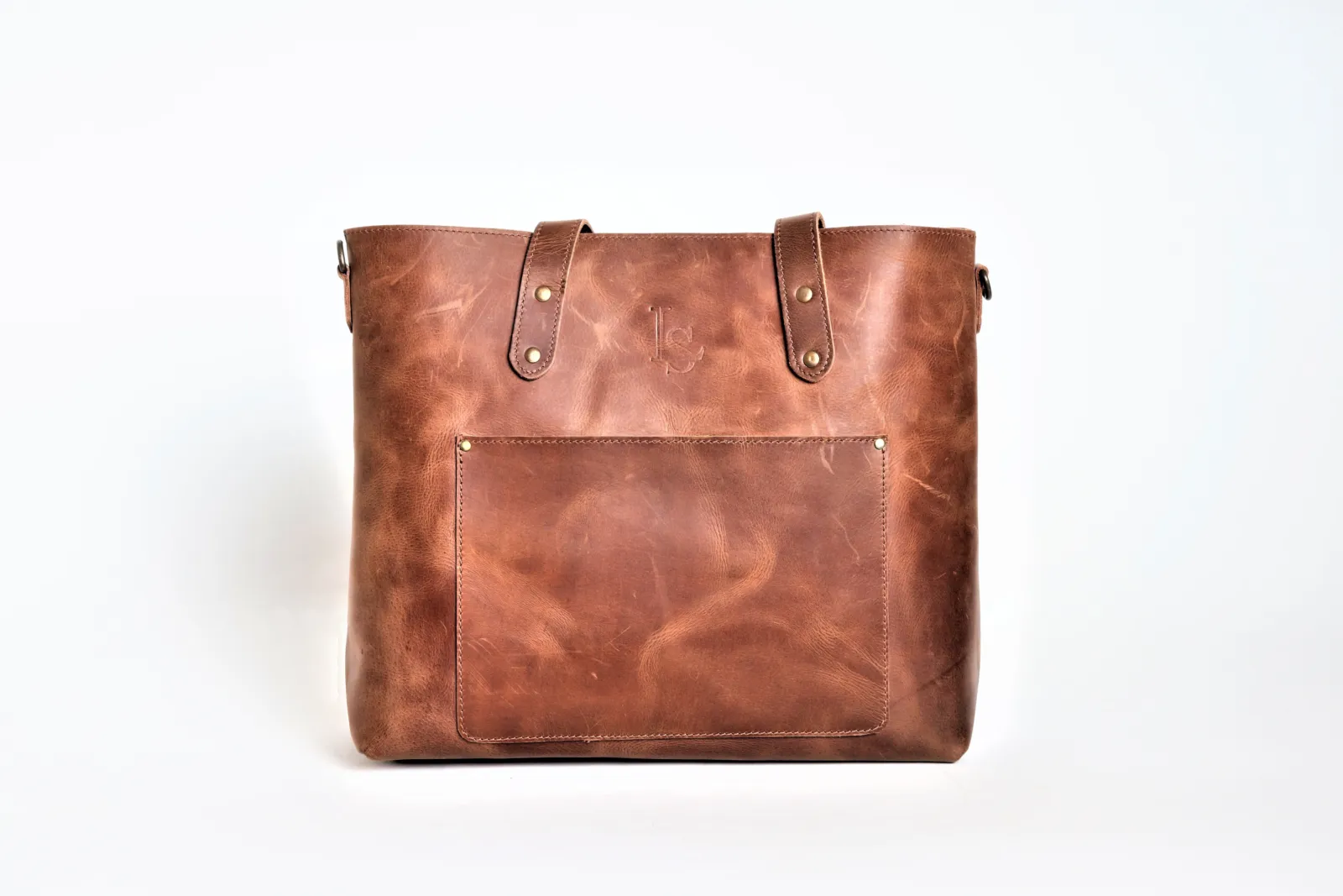 Distressed leather Tote Handbag - non zipper