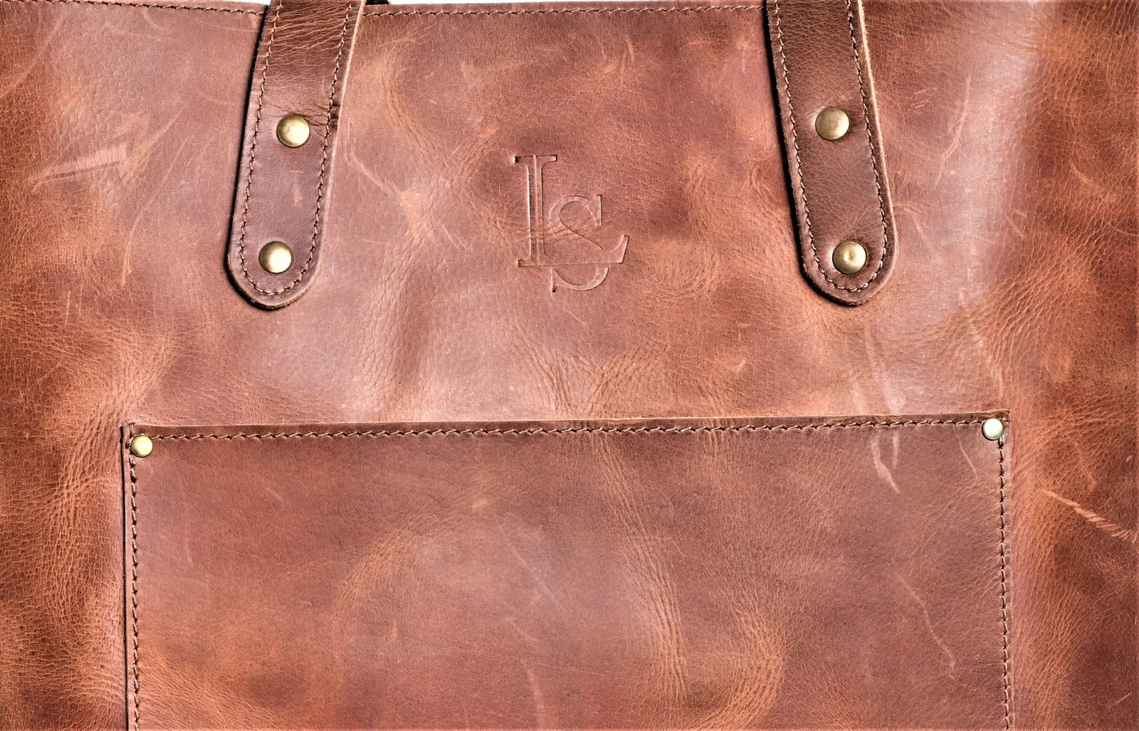 Distressed leather Tote Handbag - non zipper