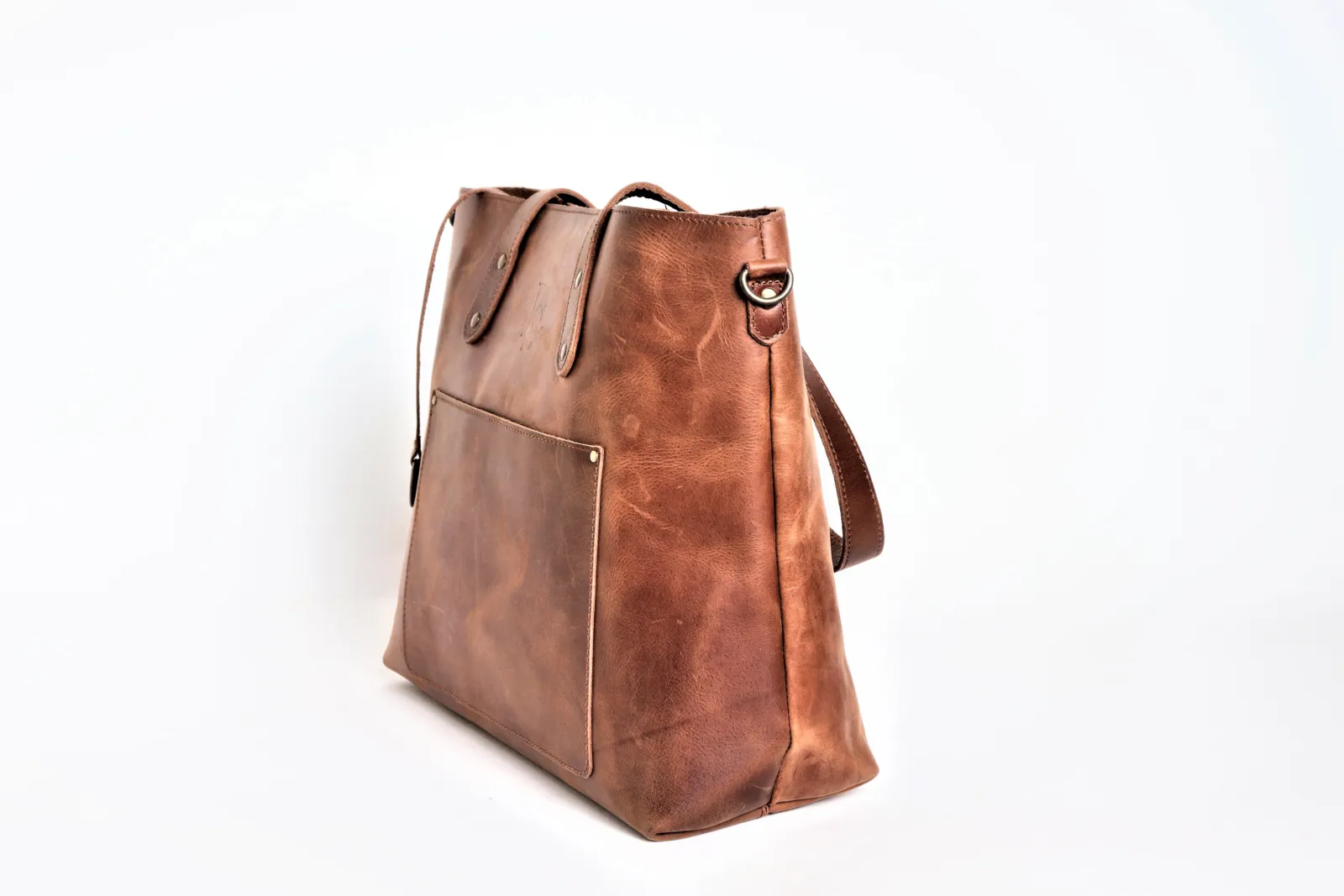 Distressed leather Tote Handbag - non zipper