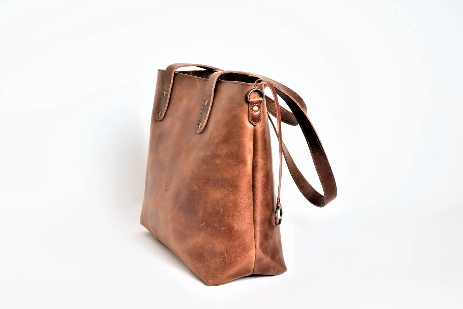 Distressed leather Tote Handbag - non zipper