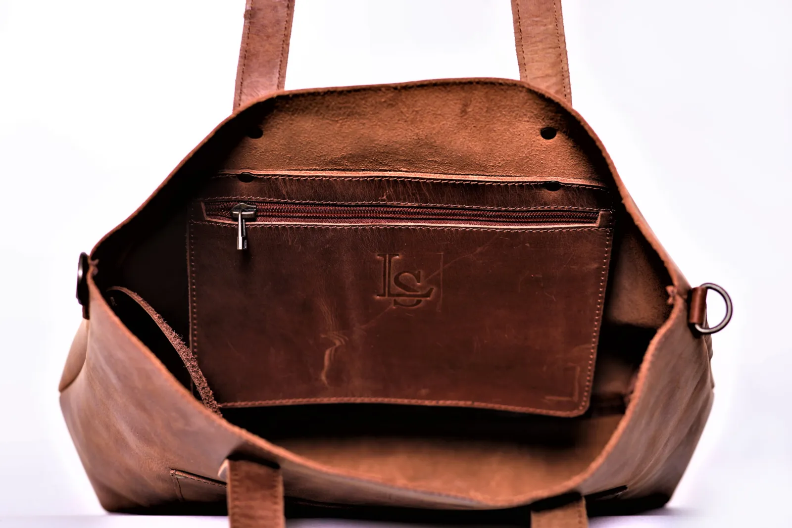 Distressed leather Tote Handbag - non zipper