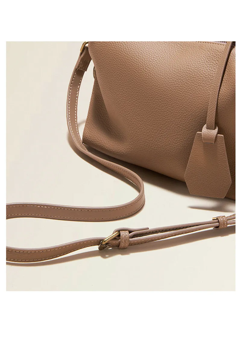 Double Zip Top Handle Leather Crossbody Bag