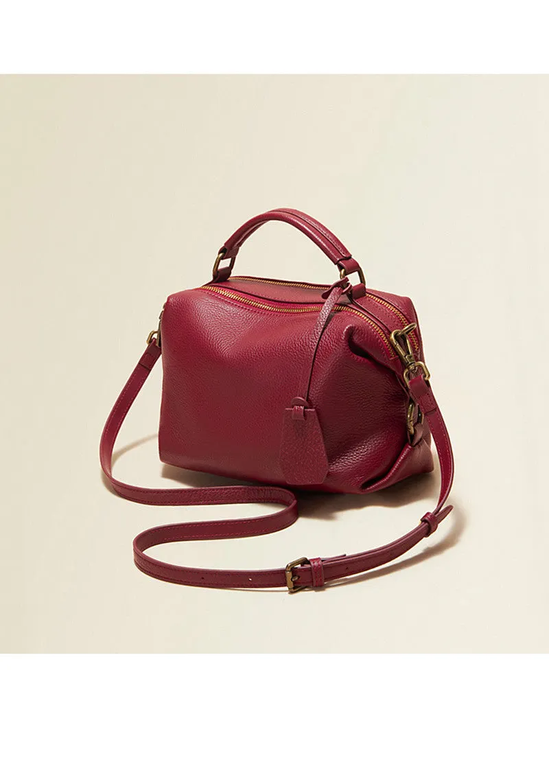 Double Zip Top Handle Leather Crossbody Bag