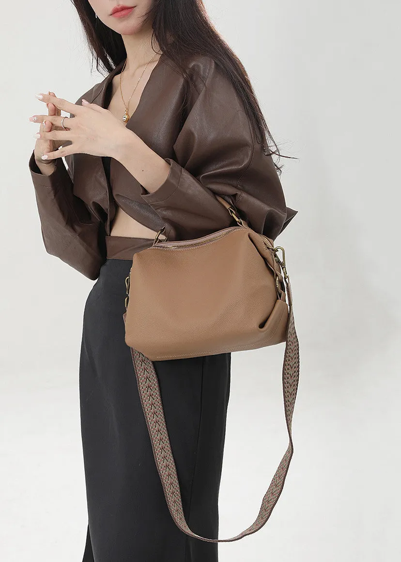 Double Zip Top Handle Leather Crossbody Bag