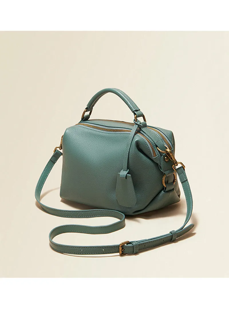 Double Zip Top Handle Leather Crossbody Bag