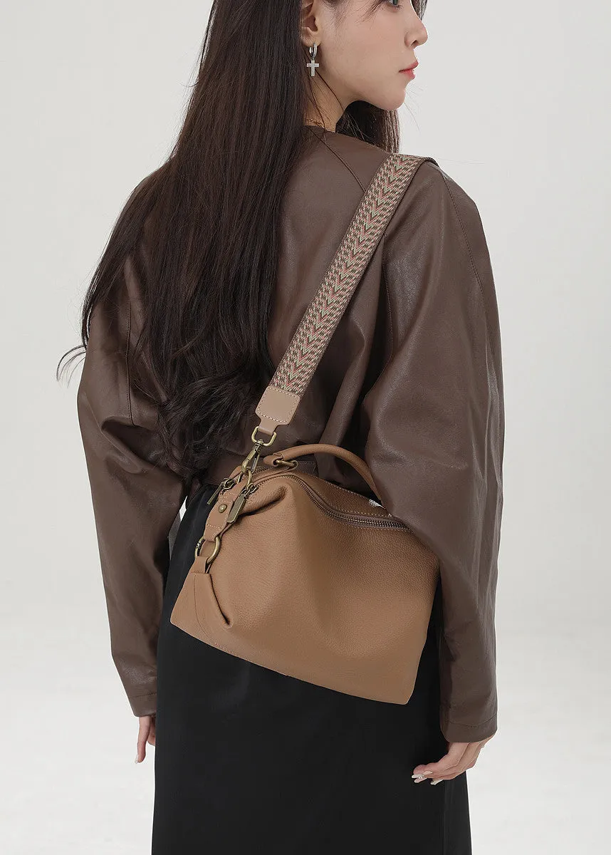 Double Zip Top Handle Leather Crossbody Bag