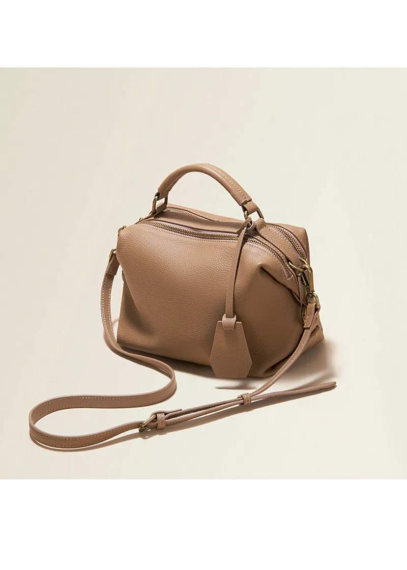 Double Zip Top Handle Leather Crossbody Bag