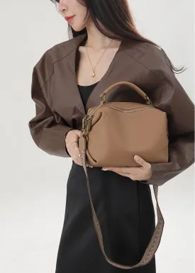 Double Zip Top Handle Leather Crossbody Bag