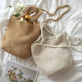 Elena Handbags Large Crochet Cotton Bucket Bag