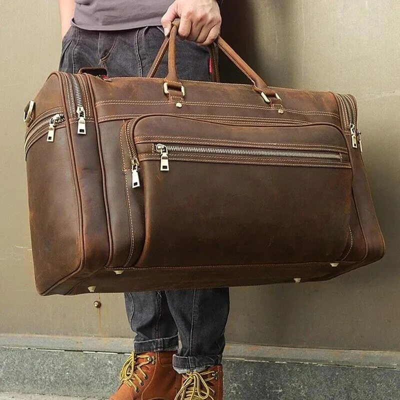 Extra Large Genuine Leather Travel Bag Weekender