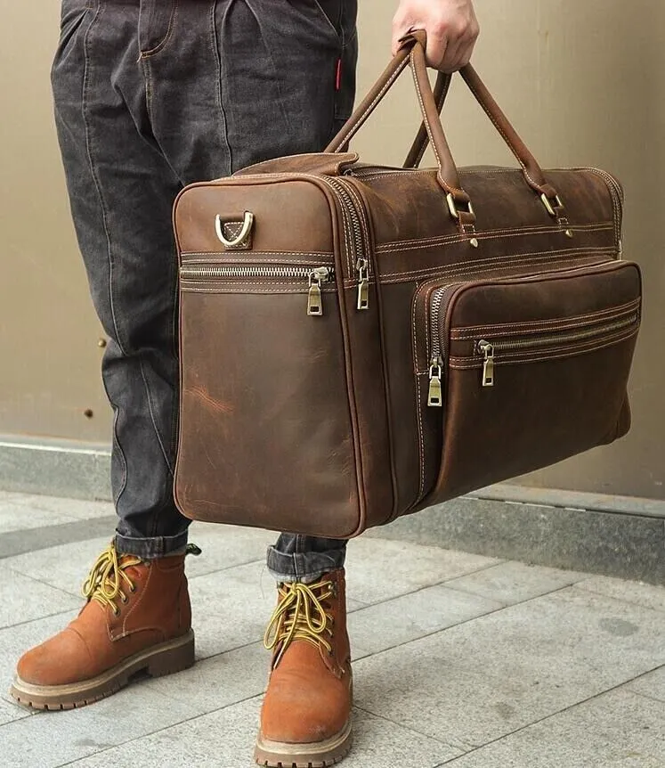 Extra Large Genuine Leather Travel Bag Weekender