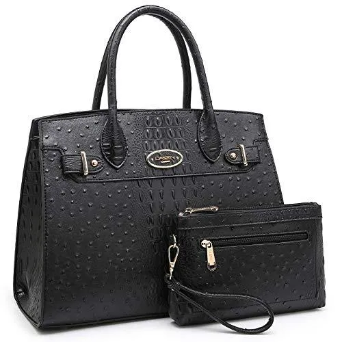 Fashion embossed Shoulder Top Handle Satchel Tote Bag with Matching Clutch l Dasein