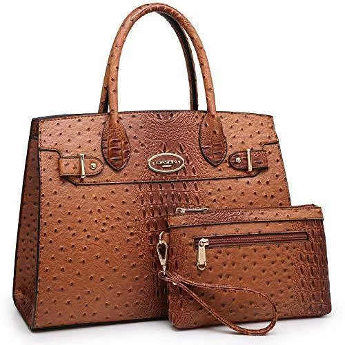 Fashion embossed Shoulder Top Handle Satchel Tote Bag with Matching Clutch l Dasein