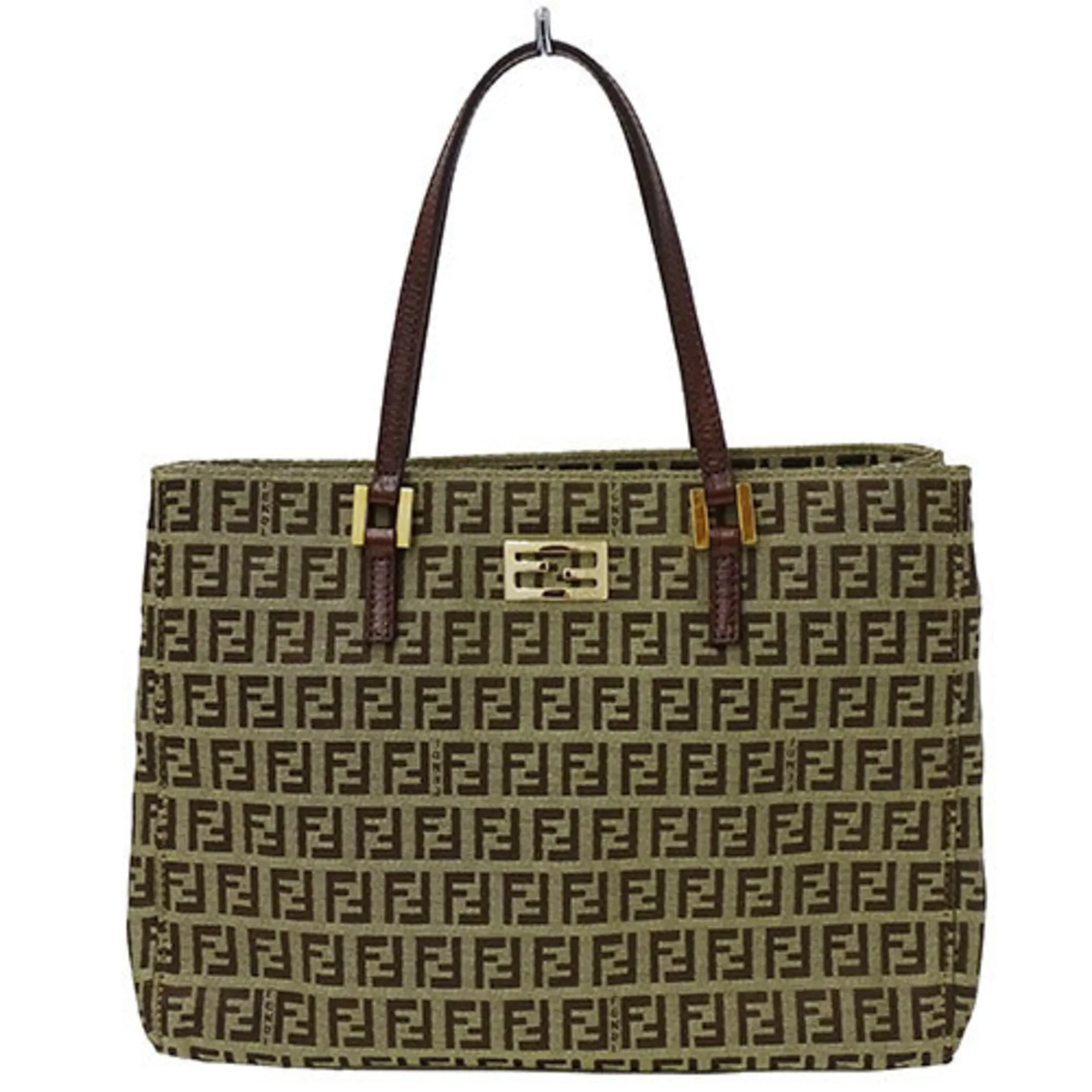 FENDI Bag Women's Zucchino Handbag Canvas Leather Beige Brown 8BH132 Zucca Pattern