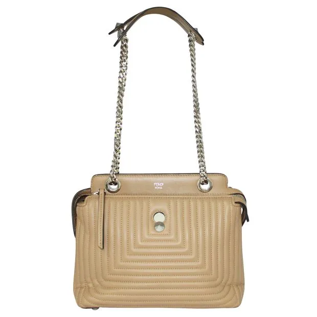 FENDI Beige Quilted Dotcom Shoulder Bag