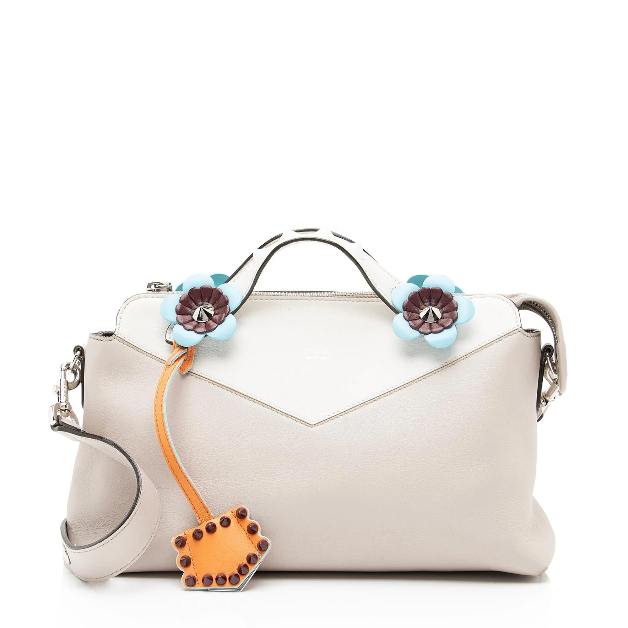 Fendi Calfskin Flowerland Studded By The Way Medium Boston Bag (SHF-23632)