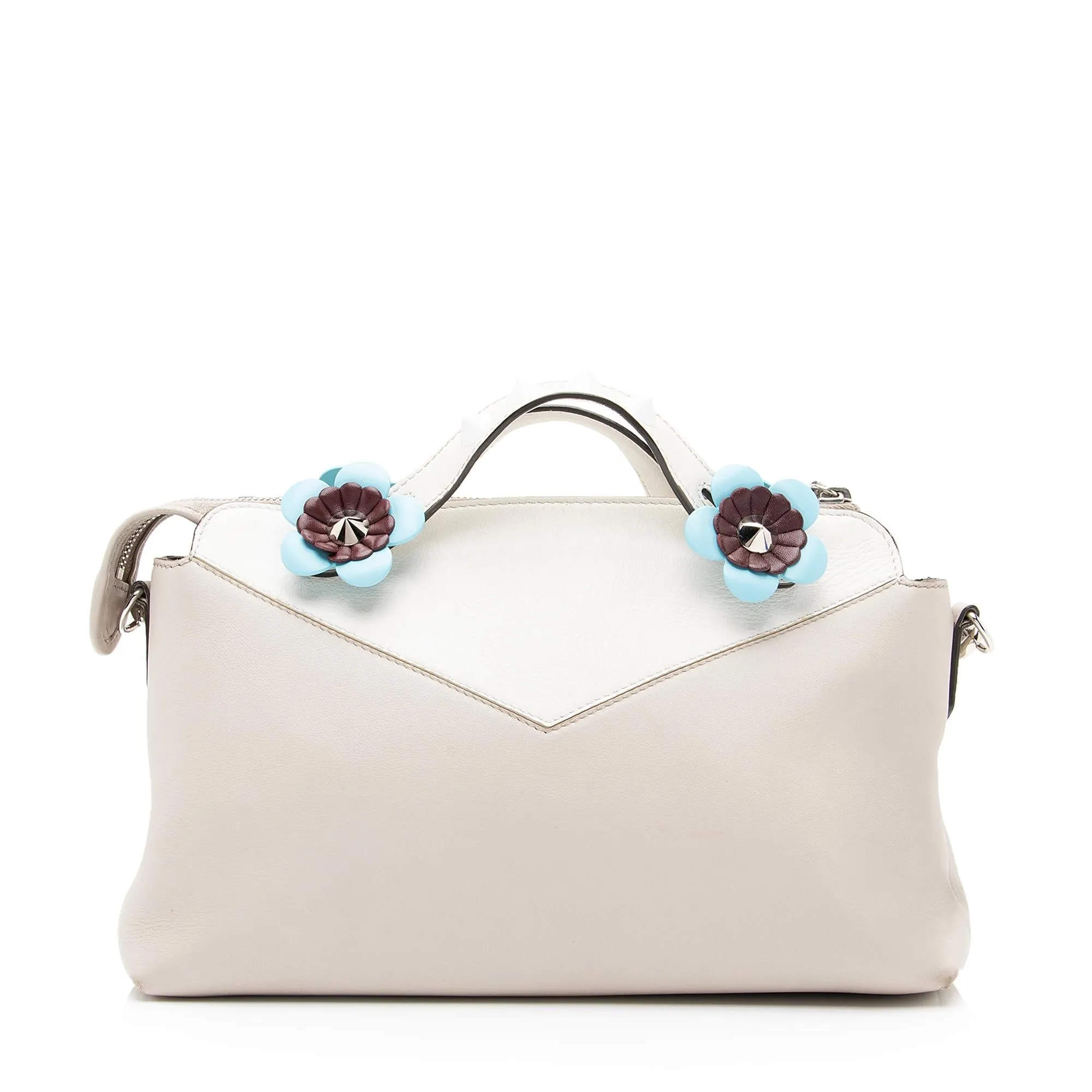 Fendi Calfskin Flowerland Studded By The Way Medium Boston Bag (SHF-23632)