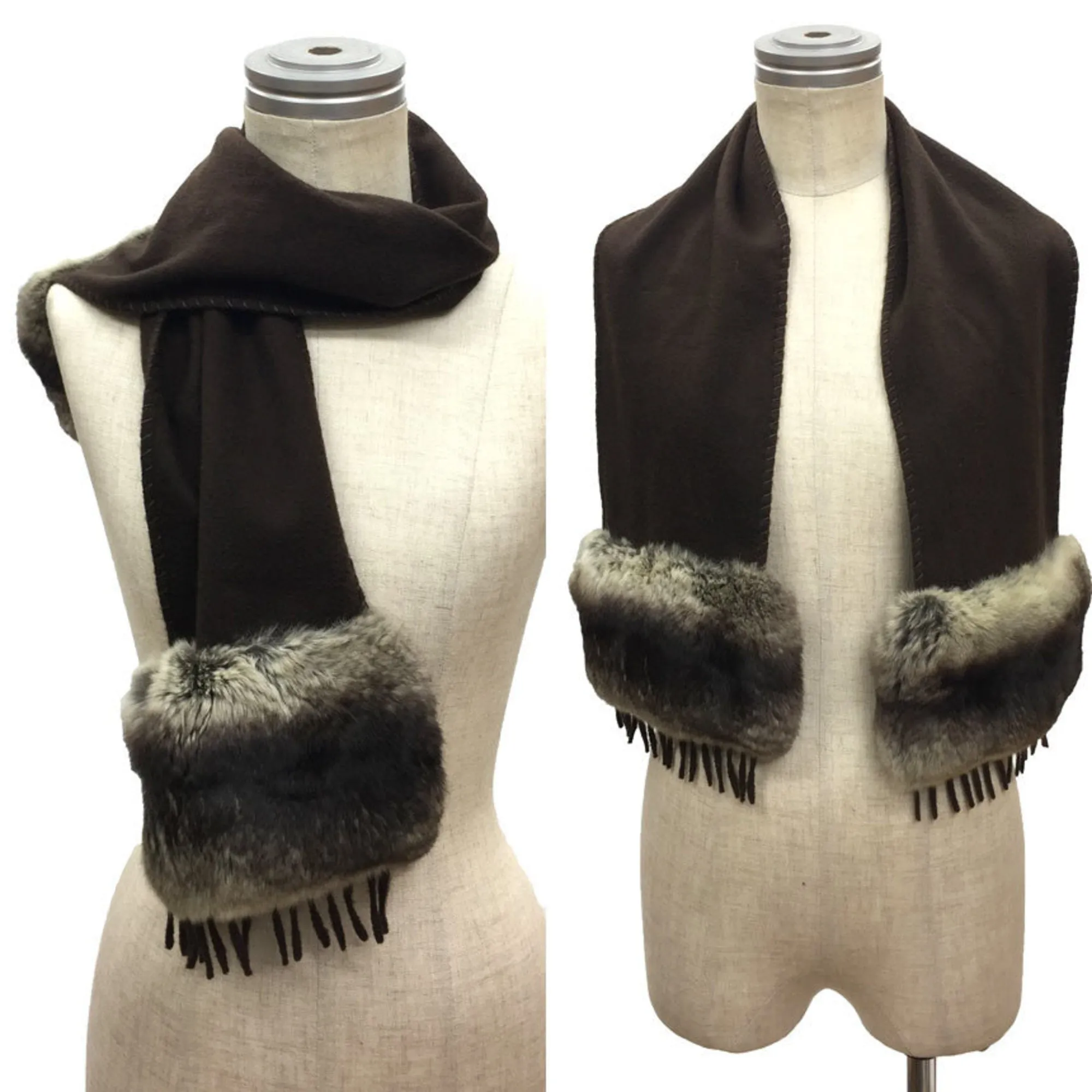 FENDI cashmere fur muffler brown ladies