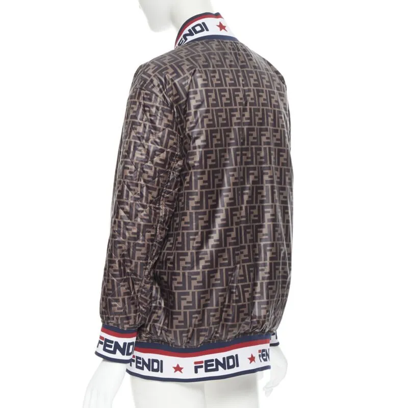 FENDI FILA reversible colorblocked silk Zucca monogram bomber jacket IT38 XS