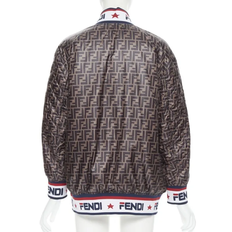 FENDI FILA reversible colorblocked silk Zucca monogram bomber jacket IT38 XS