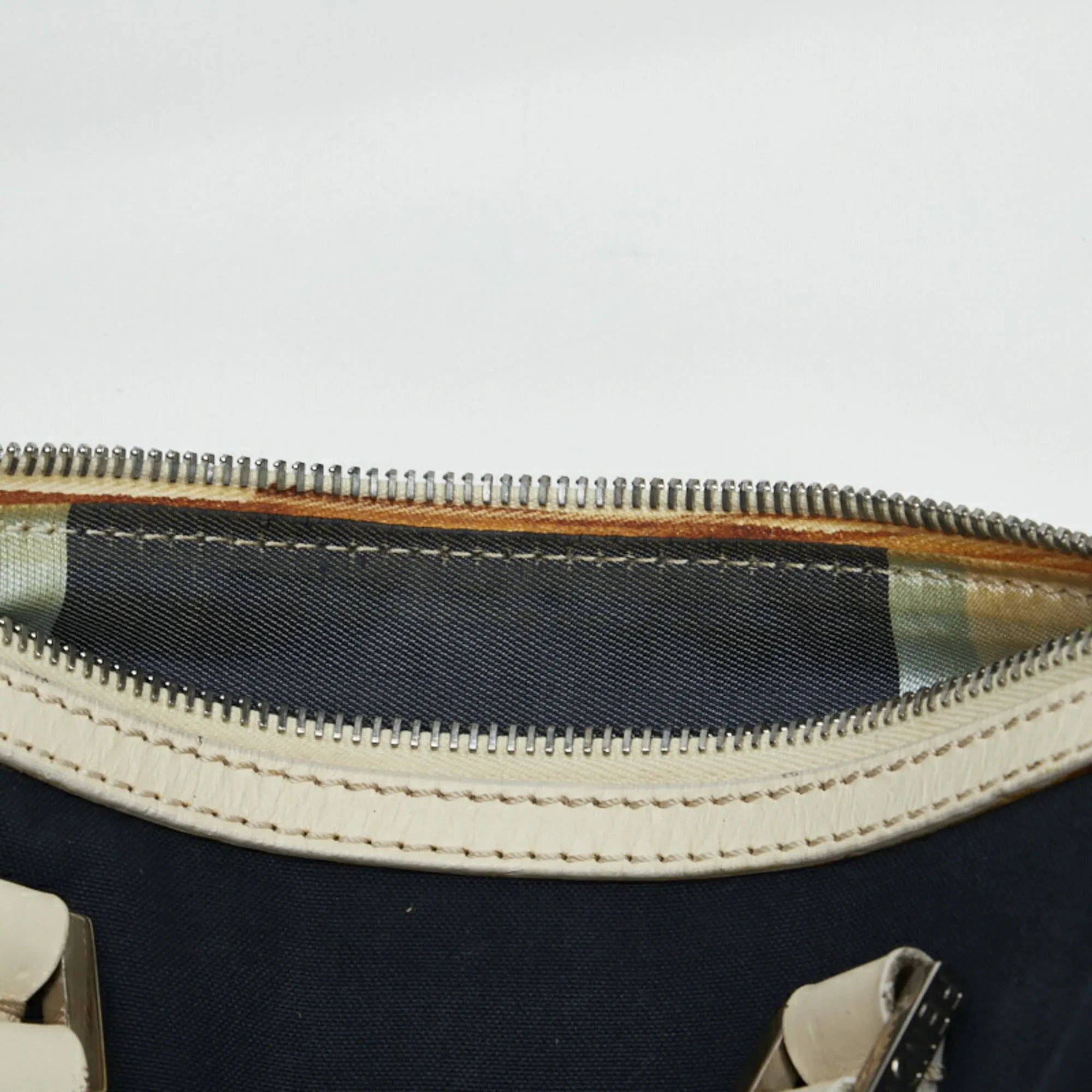 FENDI handbag navy white canvas leather ladies