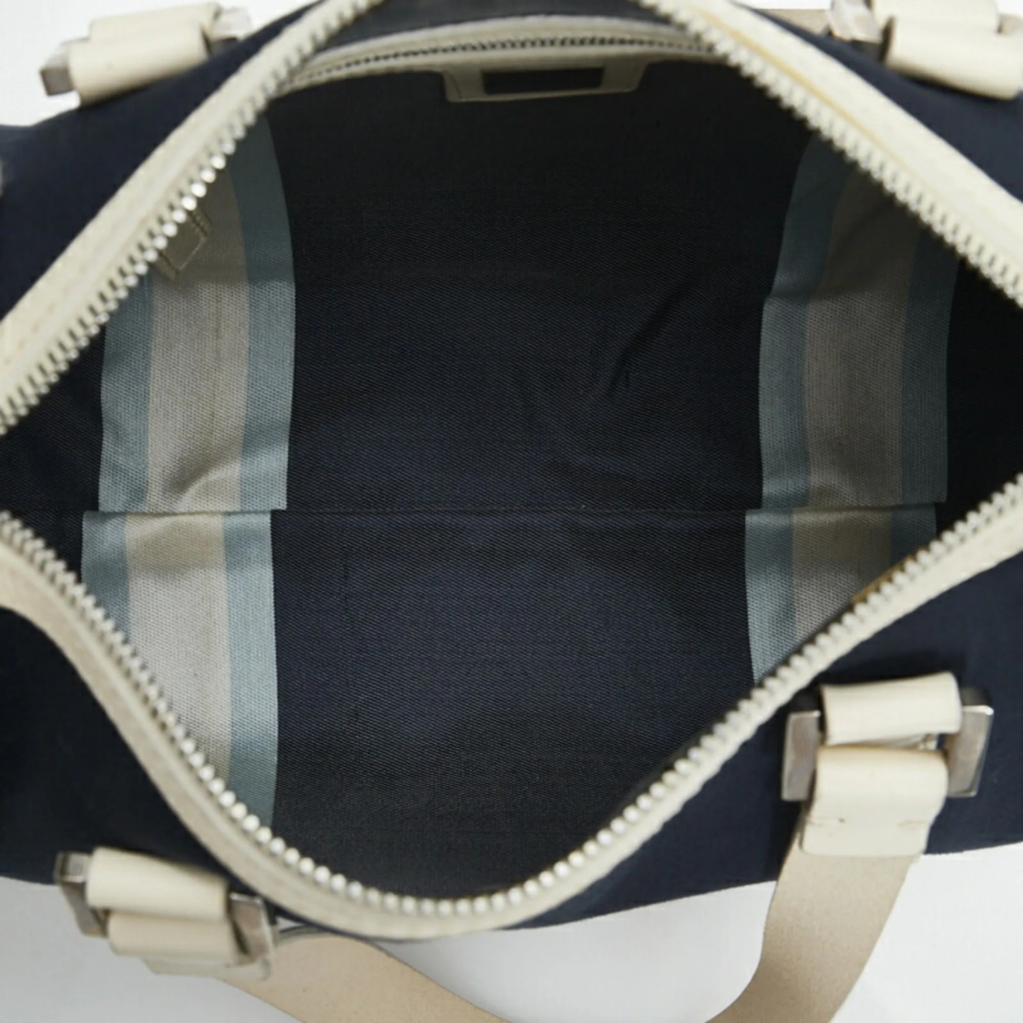 FENDI handbag navy white canvas leather ladies