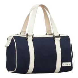 FENDI handbag navy white canvas leather ladies