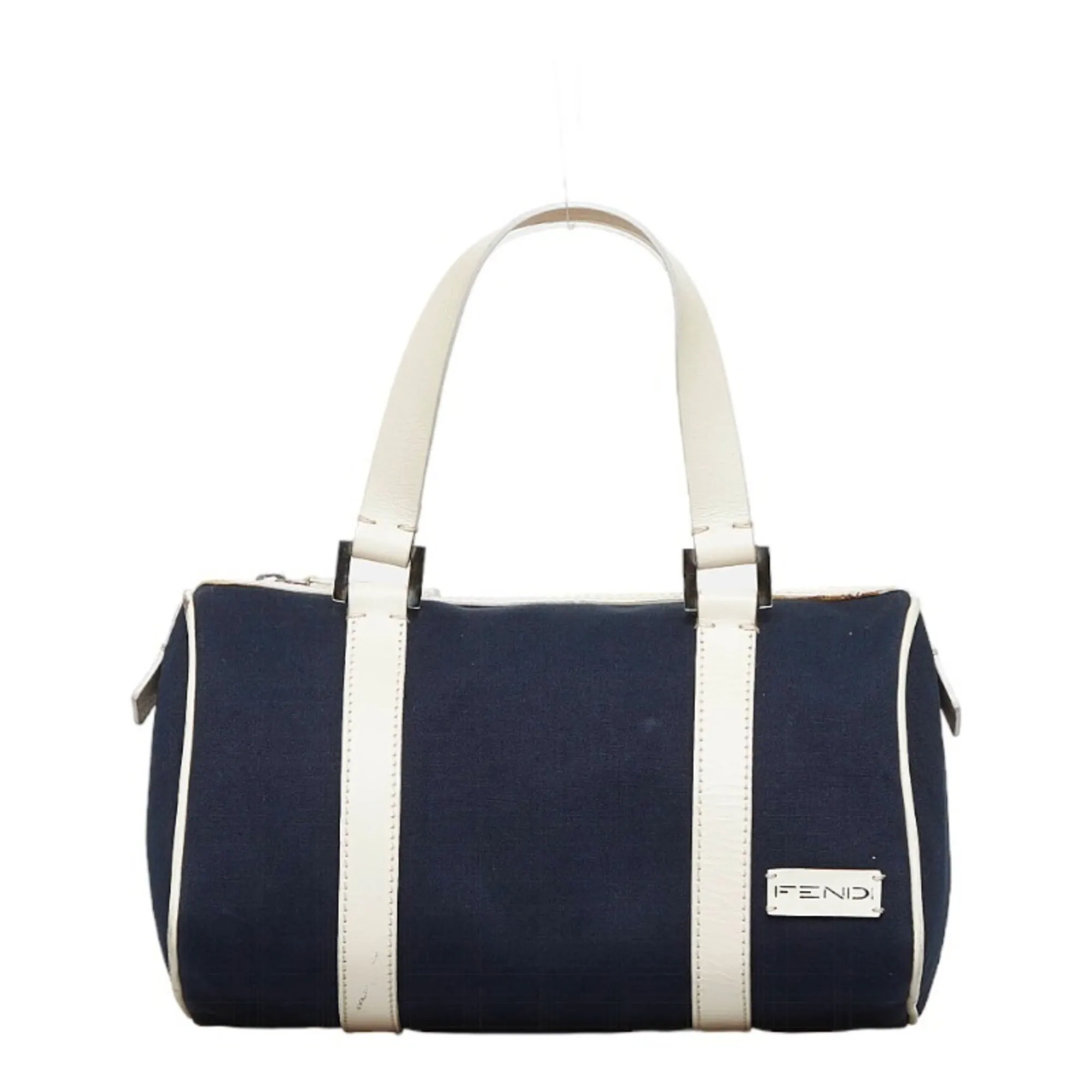 FENDI handbag navy white canvas leather ladies