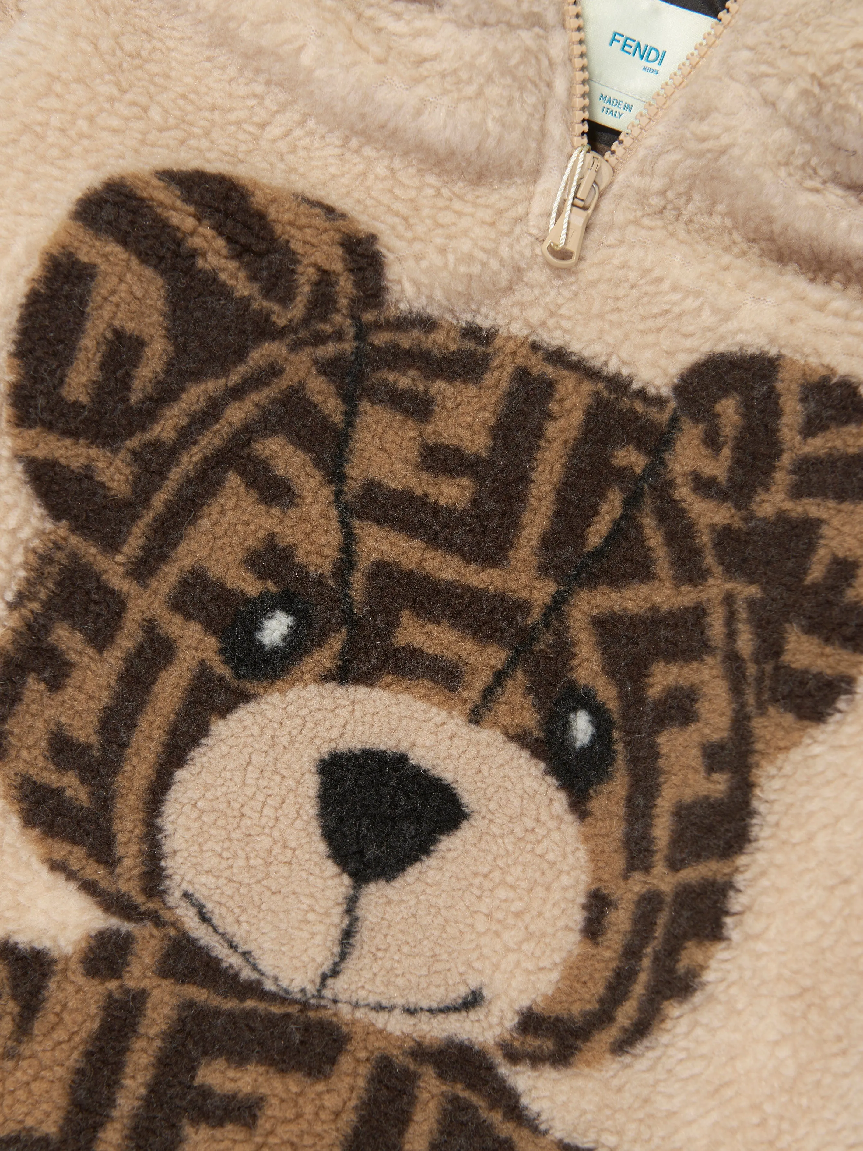 Fendi Kids Wool Bear Hoodie in Beige