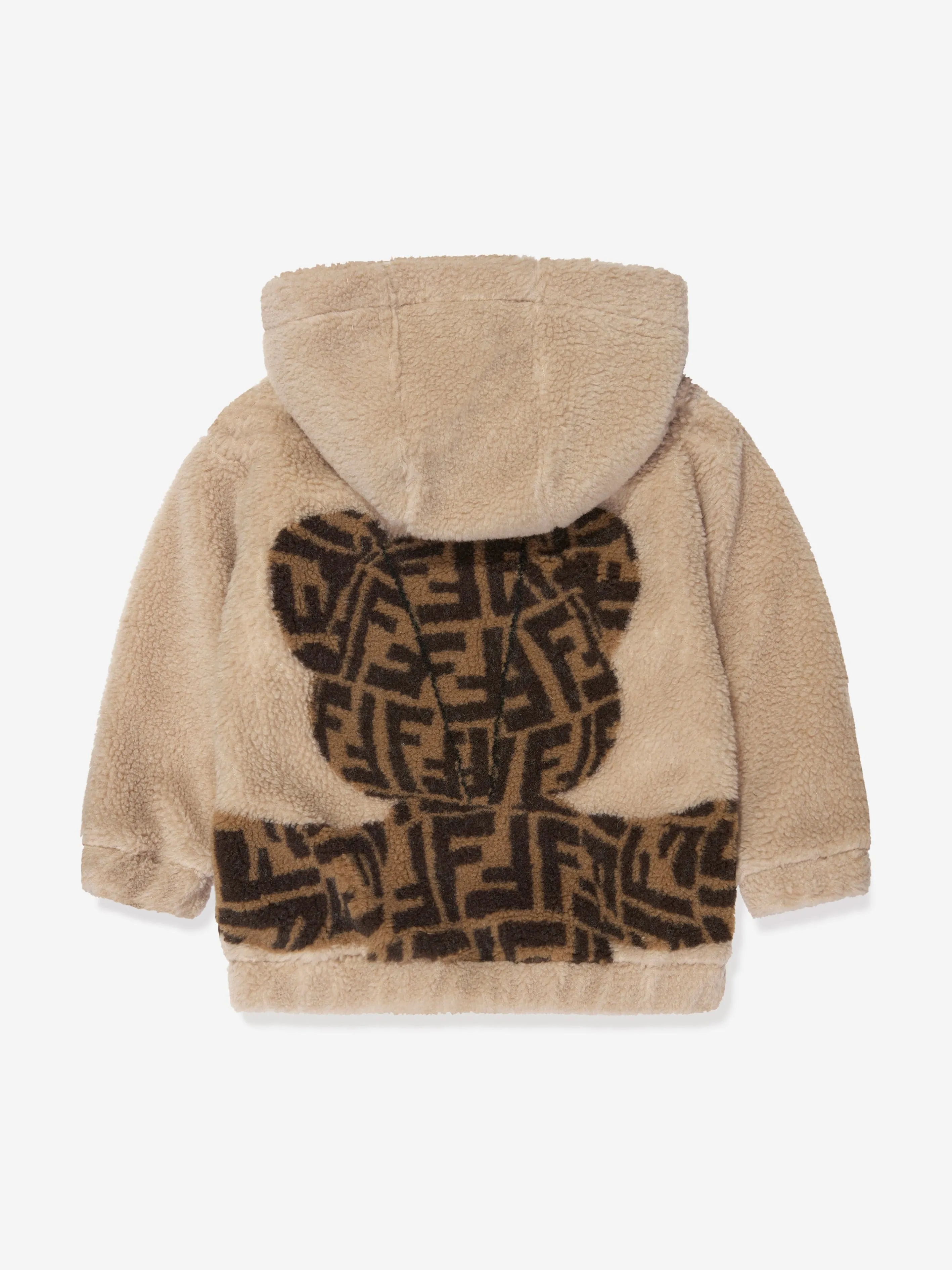 Fendi Kids Wool Bear Hoodie in Beige