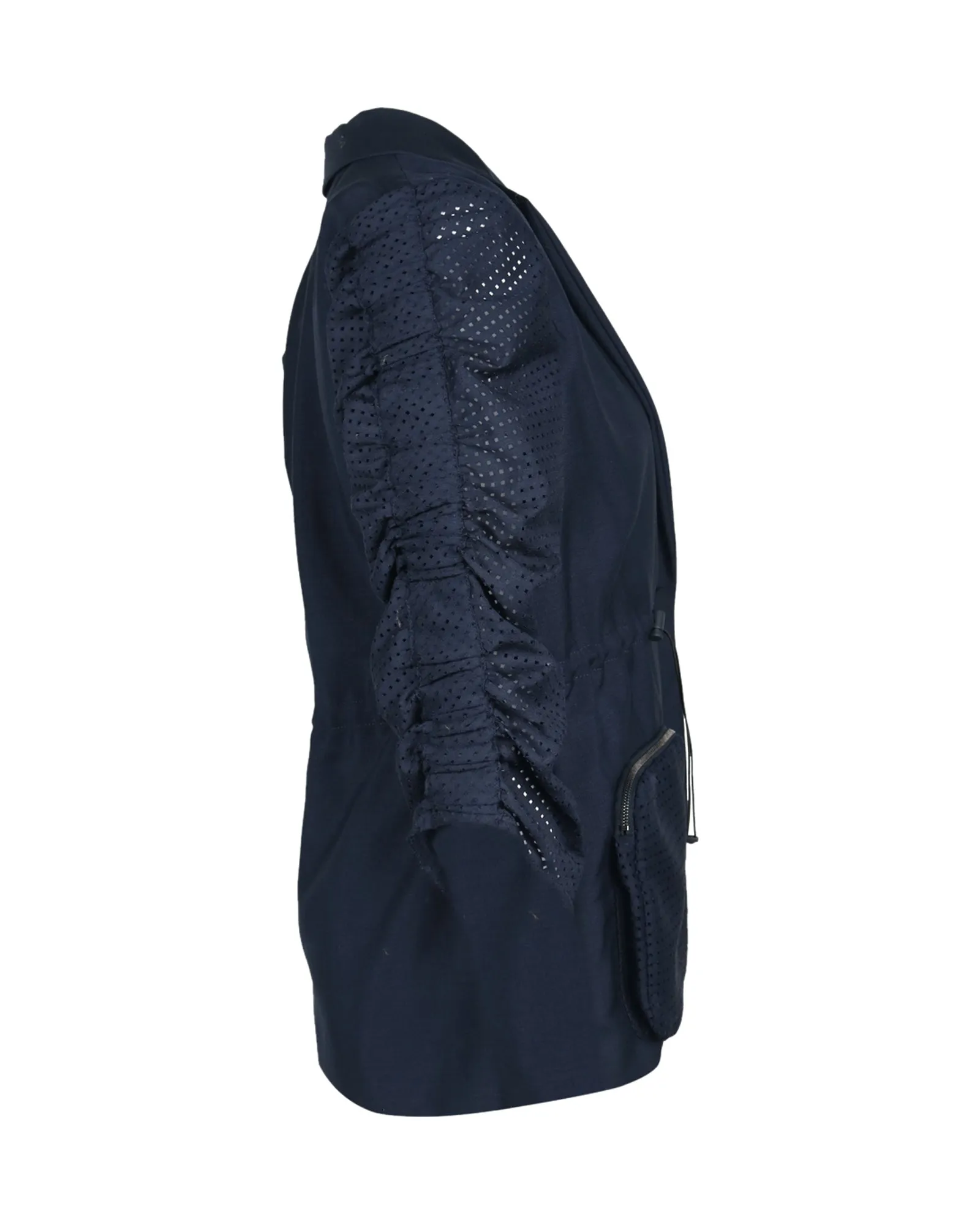 Fendi Puff Sleeve Drawstring Jacket in Navy Blue Cotton