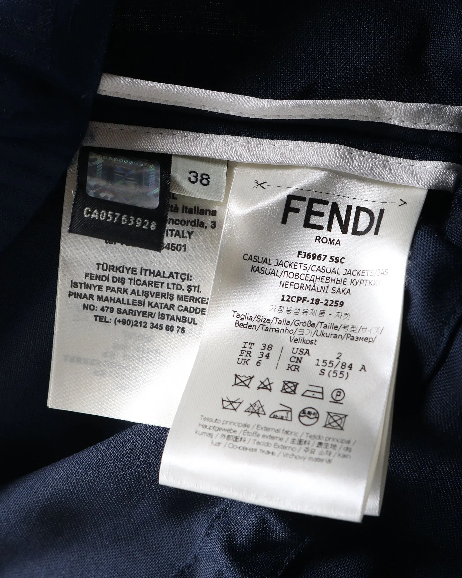 Fendi Puff Sleeve Drawstring Jacket in Navy Blue Cotton