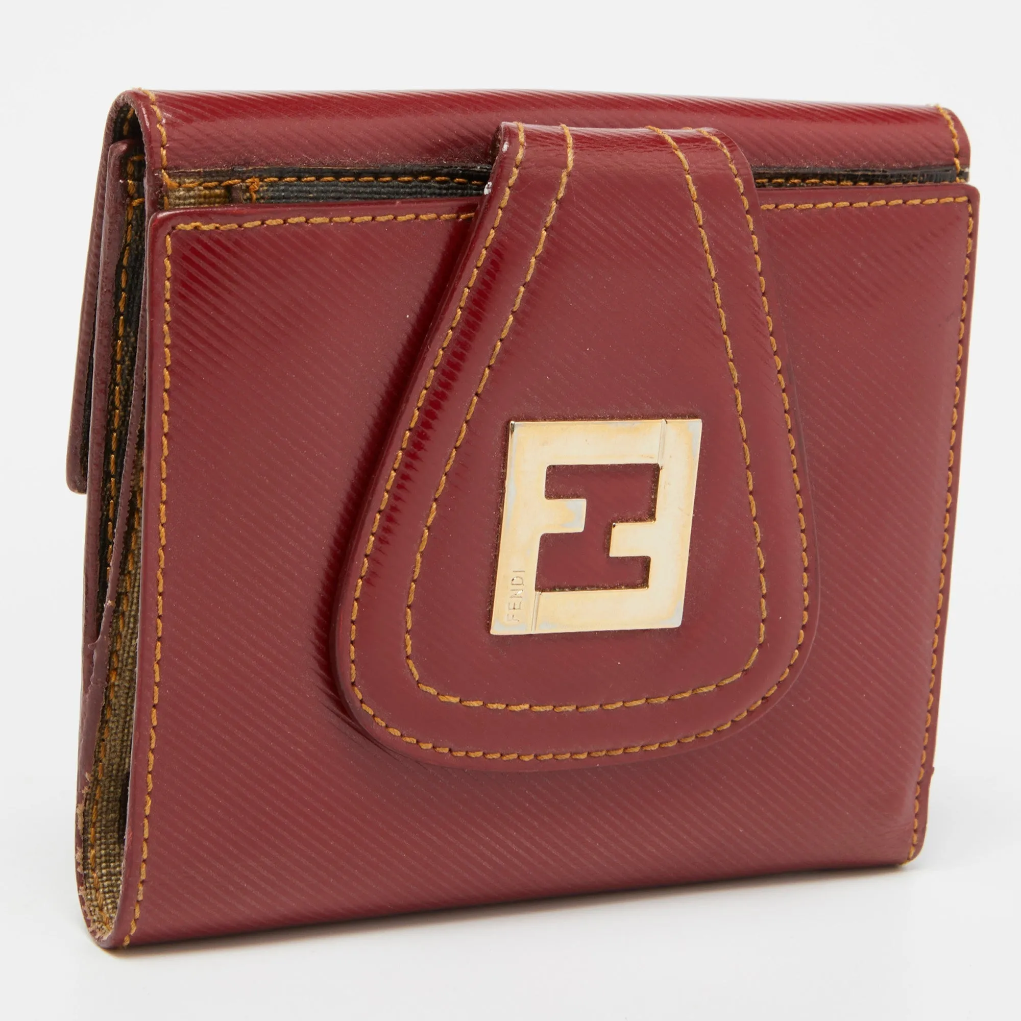 FENDI Red Coated Canvas Compact Flap Wallet