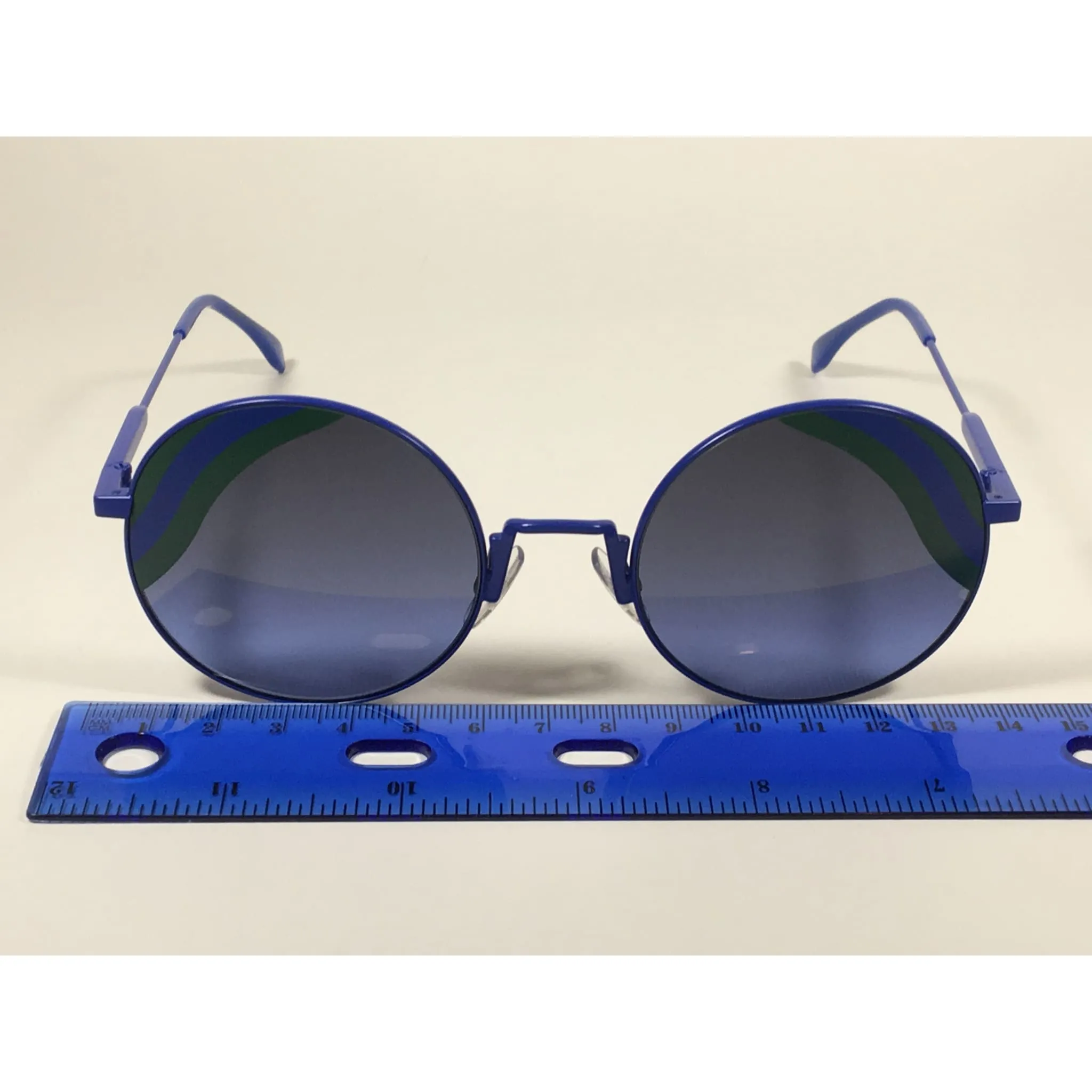 Fendi Round Sunglasses Blue Green Metal Frame Gray Smoke Lens FF0248/S PJP BLUE