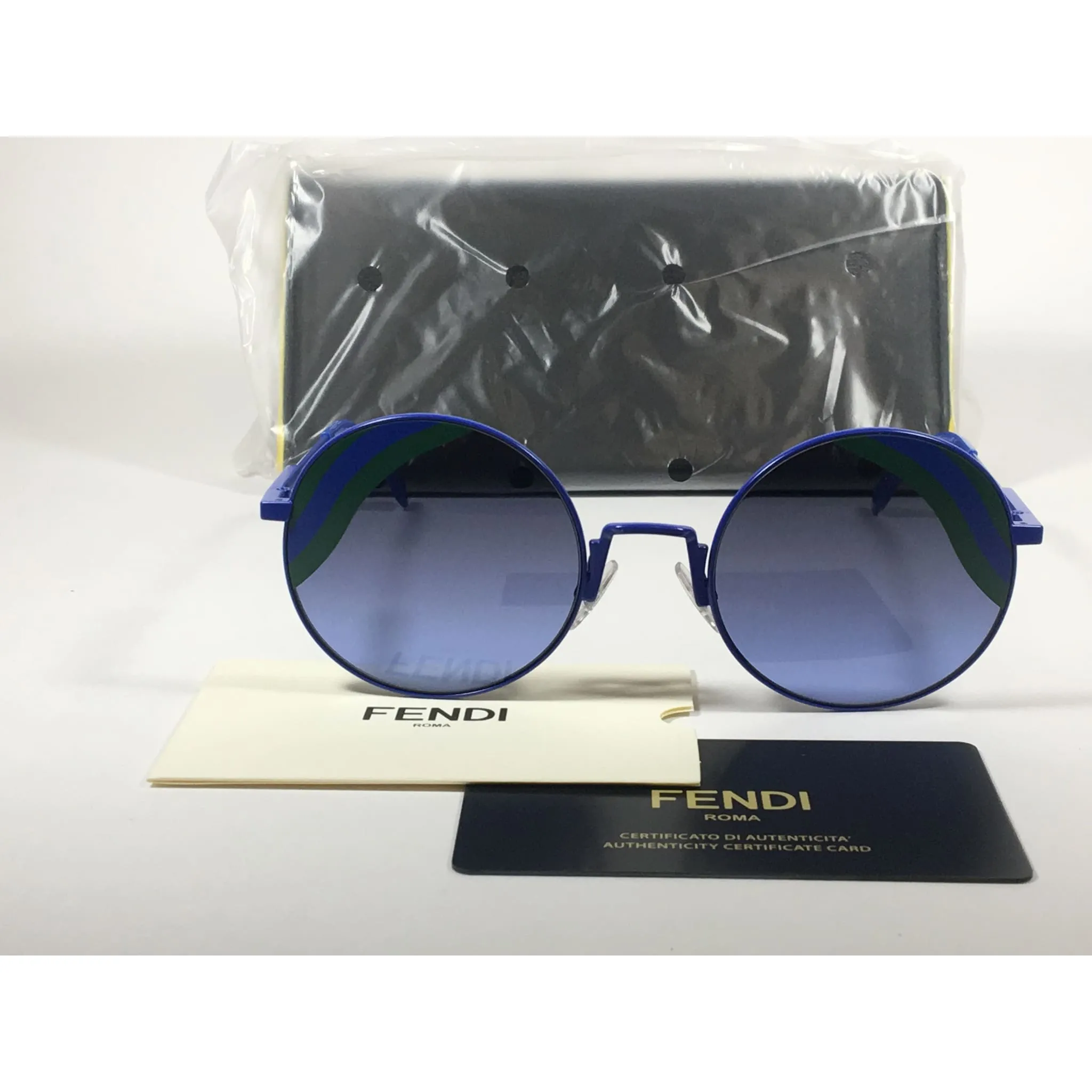 Fendi Round Sunglasses Blue Green Metal Frame Gray Smoke Lens FF0248/S PJP BLUE