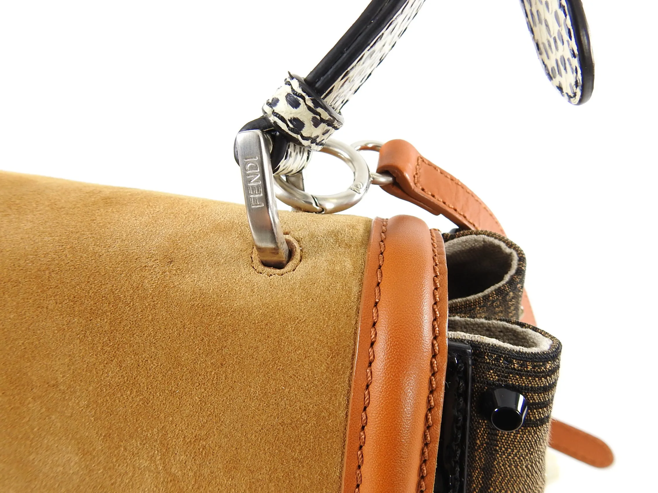 Fendi Silvana Tan Suede and Patent Tricolor Stud Bag